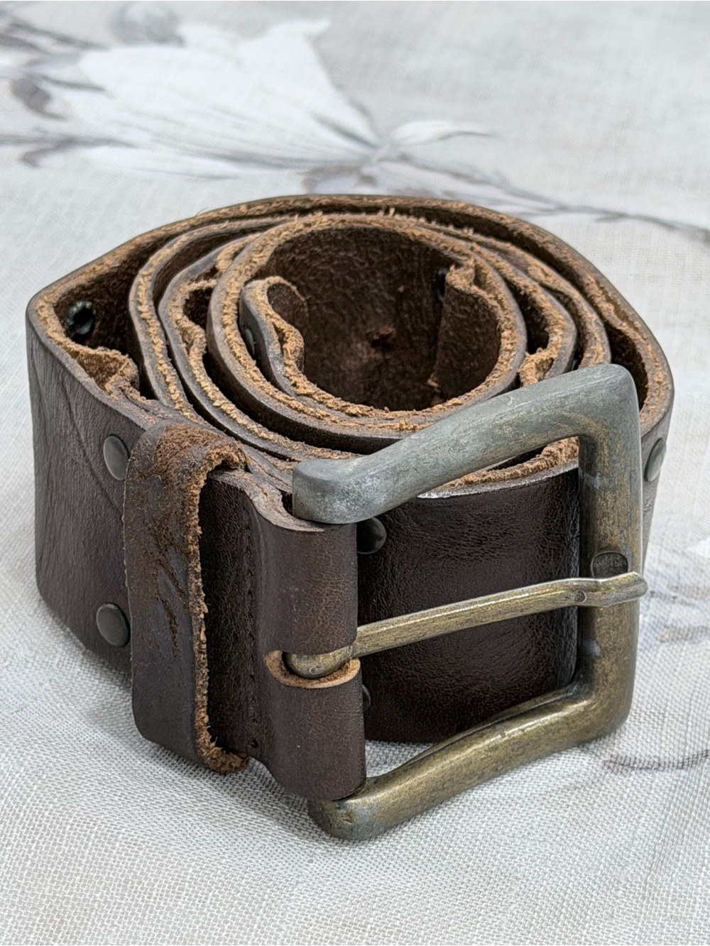 Vintage Made in England Leather Belt Brass Buckle | Genuine Cowhide | 34–36 Work